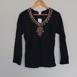 Nolita Embroidered Black Long Sleeve Top